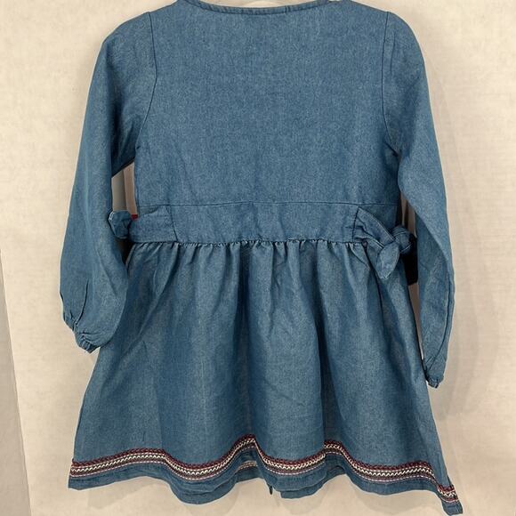 Vince Camuto Blue Chambray Girls 3T Dress Long Sleeve Embroidered Button Up - Picture 6 of 7